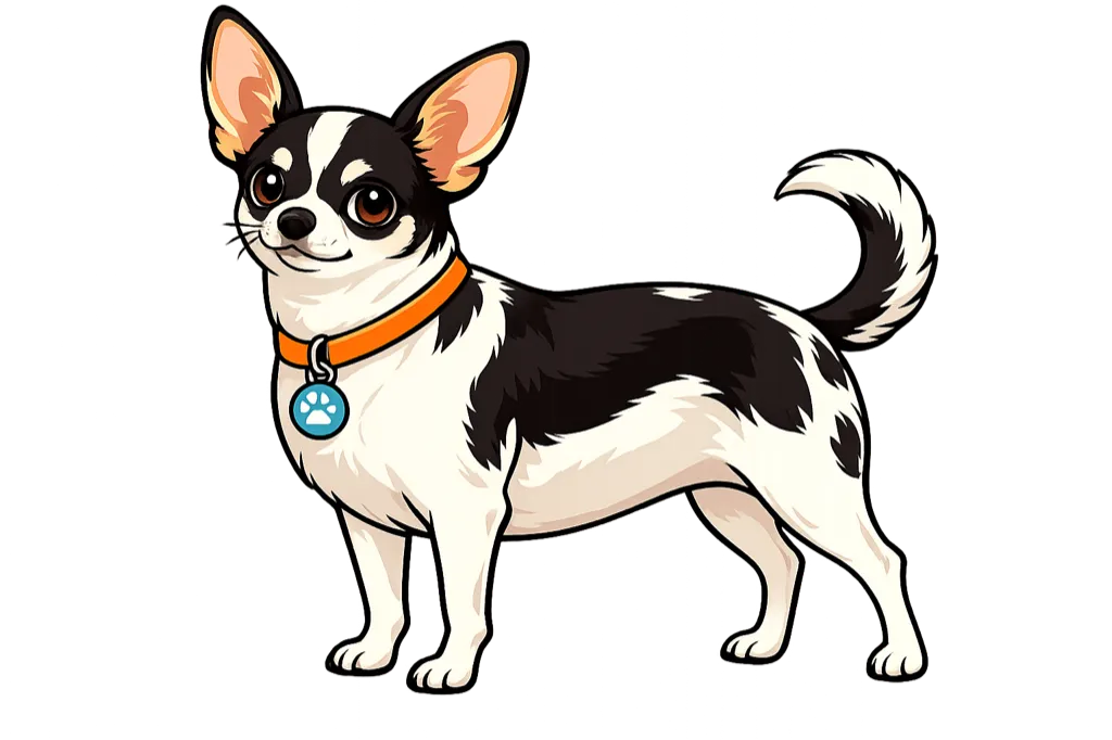 Illustration of an overweight dog in profile, waist barely visible.