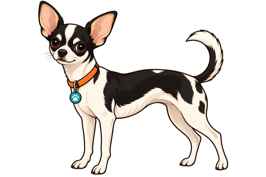 Illustration of a thin dog in profile, ribs showing and a very marked waist.