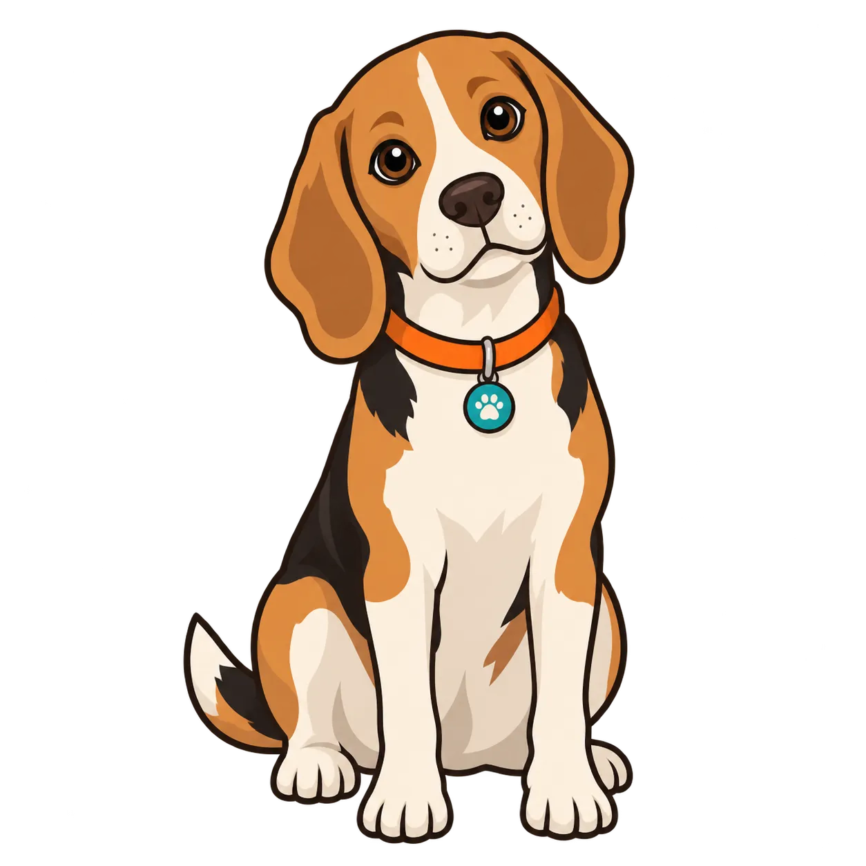 Illustration of a beagle sitting and looking up, waiting to be fed.